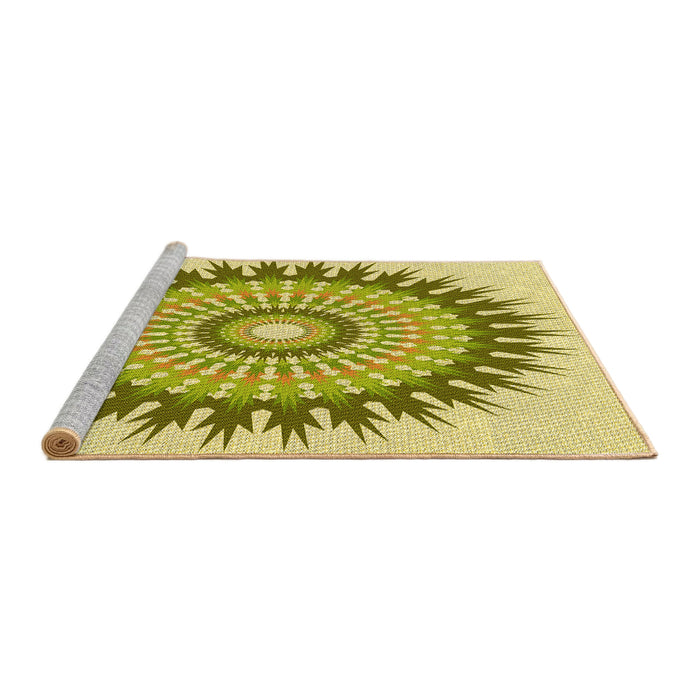 Sideview of Machine Washable Transitional Dark Yellow Green Rug, wshpat1934yw