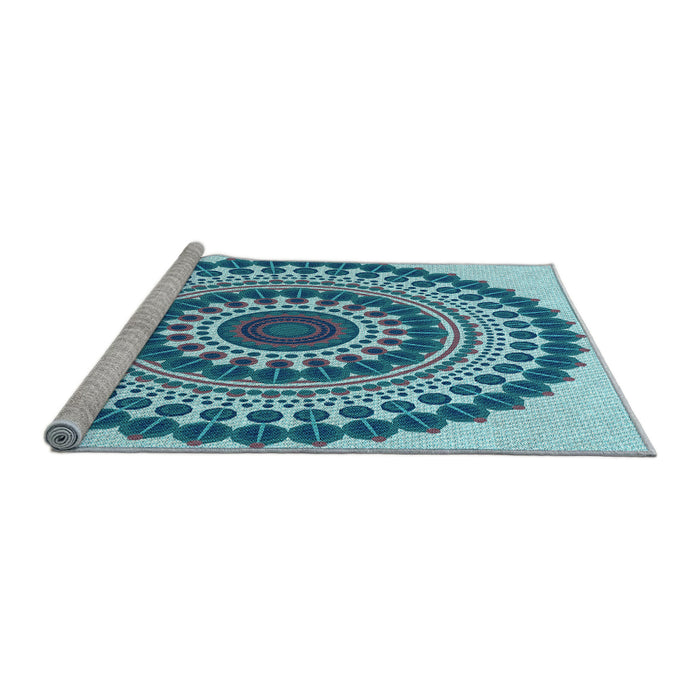 Sideview of Machine Washable Transitional Blue Rug, wshpat1936lblu