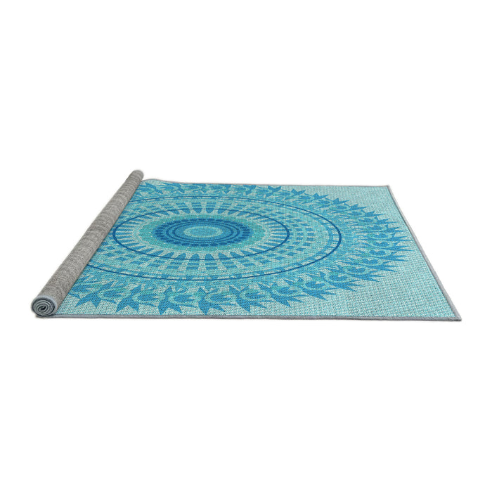 Sideview of Machine Washable Transitional Bright Turquoise Blue Rug, wshpat1938lblu