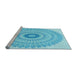 Sideview of Machine Washable Transitional Bright Turquoise Blue Rug, wshpat1938lblu