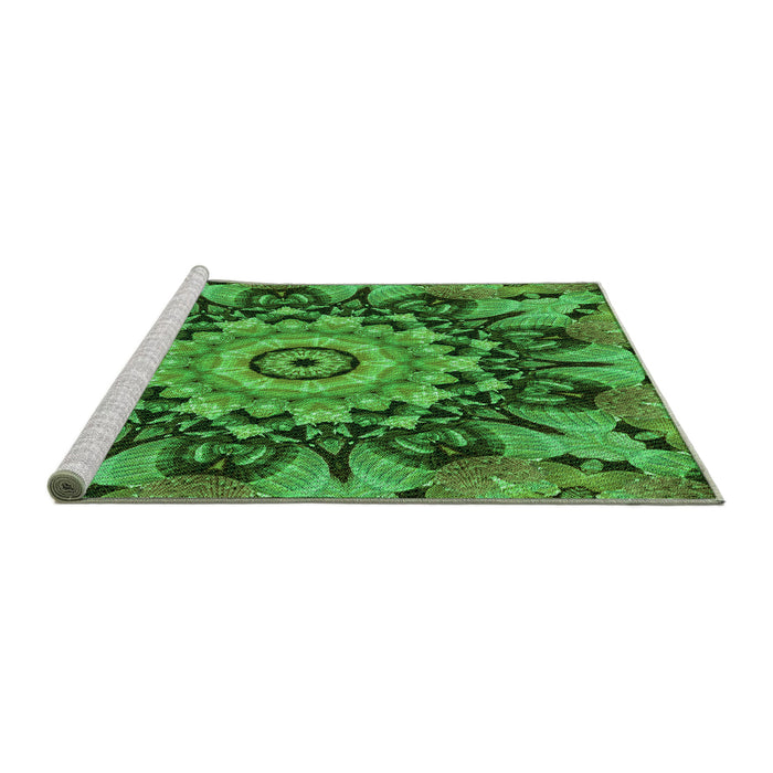 Sideview of Machine Washable Transitional Deep Emerald Green Rug, wshpat194grn