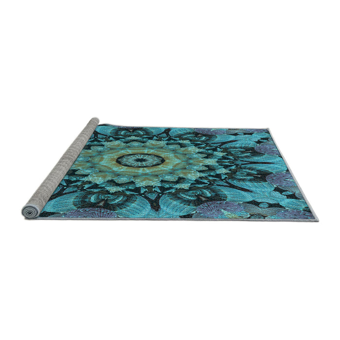 Sideview of Machine Washable Transitional Bright Turquoise Blue Rug, wshpat194lblu