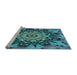 Sideview of Machine Washable Transitional Bright Turquoise Blue Rug, wshpat194lblu