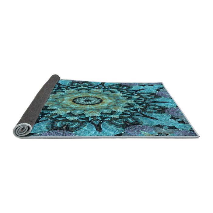 Thickness of Patterned Bright Turquoise Blue Rug, pat194lblu