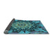 Thickness of Patterned Bright Turquoise Blue Rug, pat194lblu