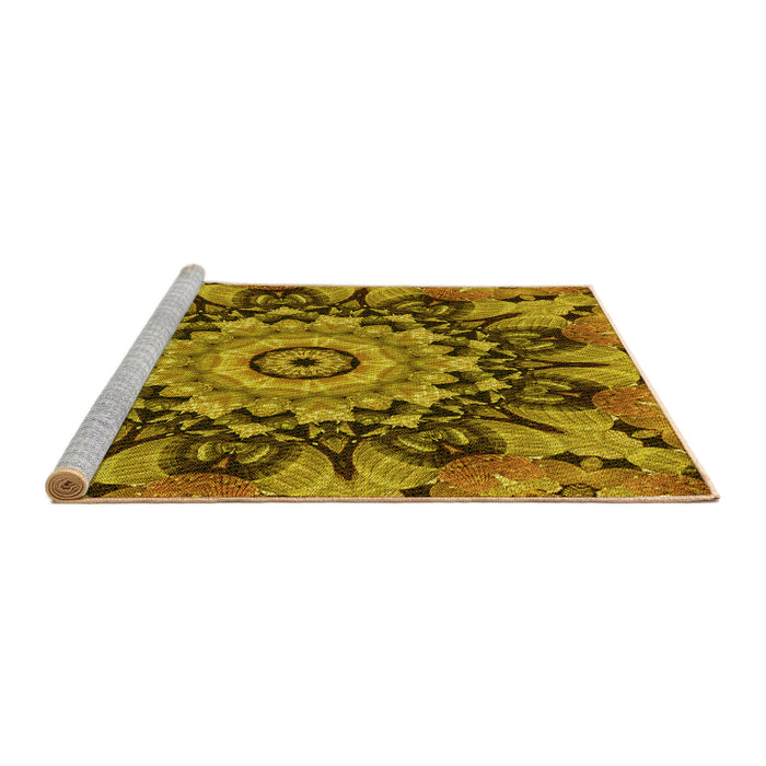 Sideview of Machine Washable Transitional Yellow Rug, wshpat194yw