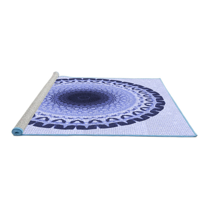 Sideview of Machine Washable Transitional Blue Rug, wshpat1944blu