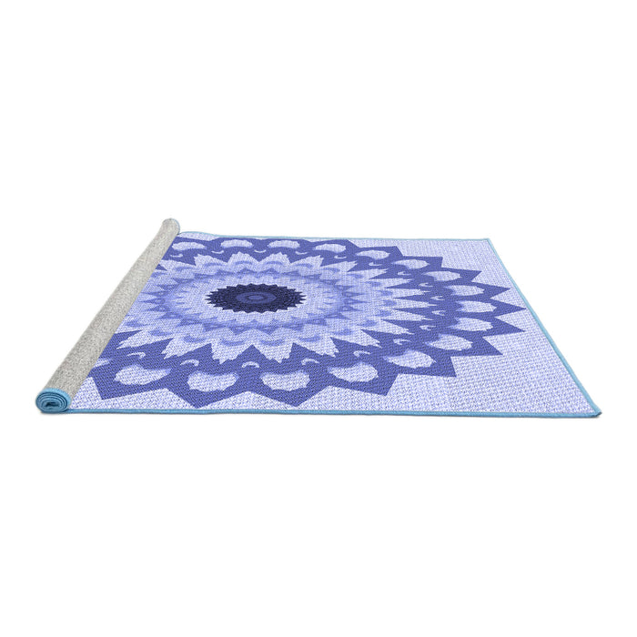 Sideview of Machine Washable Transitional Blue Rug, wshpat1946blu
