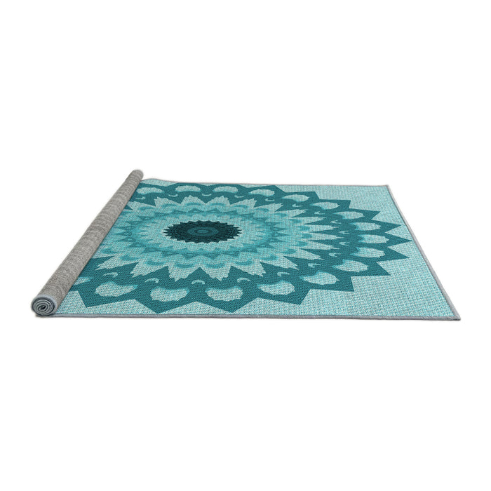 Sideview of Machine Washable Transitional Dark Turquoise Green Rug, wshpat1946lblu