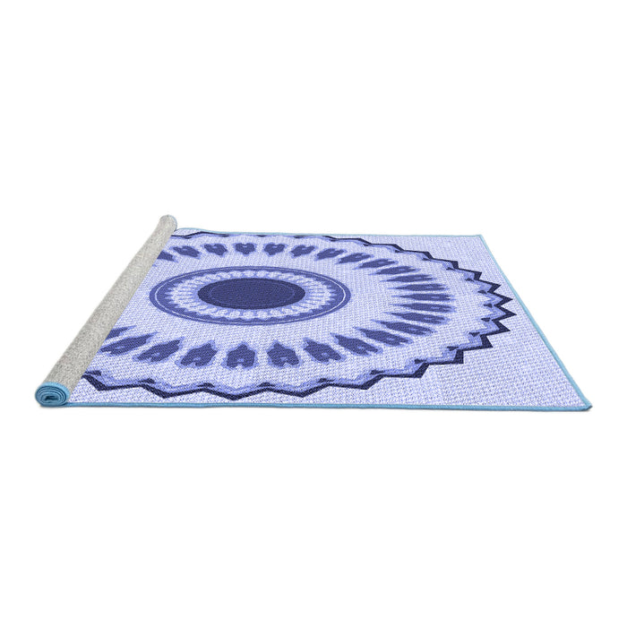 Sideview of Machine Washable Transitional Blue Rug, wshpat1947blu