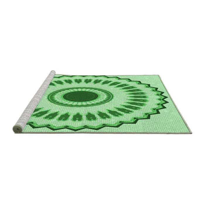 Sideview of Machine Washable Transitional Green Rug, wshpat1947grn