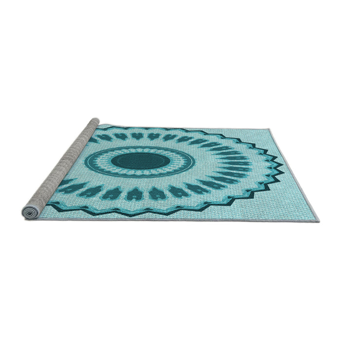 Sideview of Machine Washable Transitional Blue Rug, wshpat1947lblu