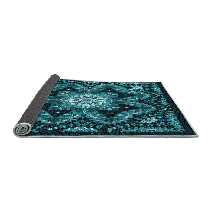 Thickness of Patterned Dark Turquoise Green Rug, pat1949lblu