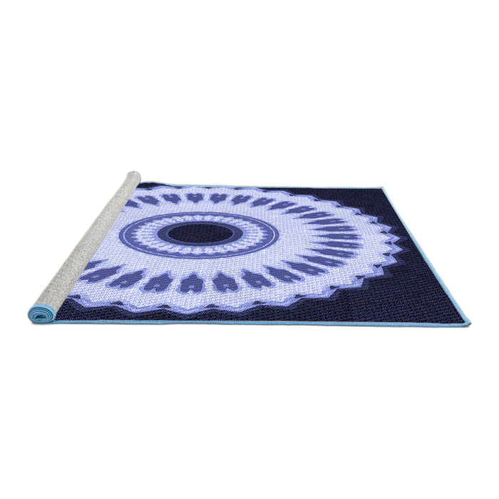 Sideview of Machine Washable Transitional Lapis Blue Rug, wshpat1950blu