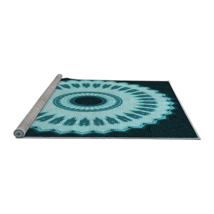 Sideview of Machine Washable Transitional Deep-Sea Blue Rug, wshpat1950lblu