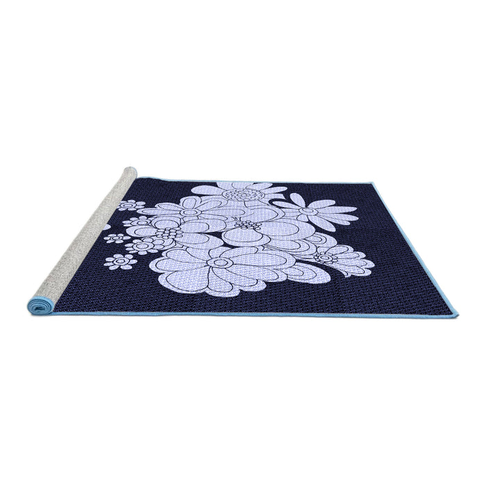 Sideview of Machine Washable Transitional Night Blue Rug, wshpat1952blu