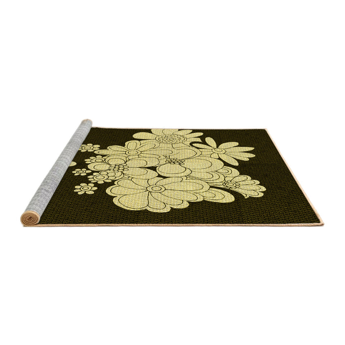 Sideview of Machine Washable Transitional Metallic Gold Rug, wshpat1952yw