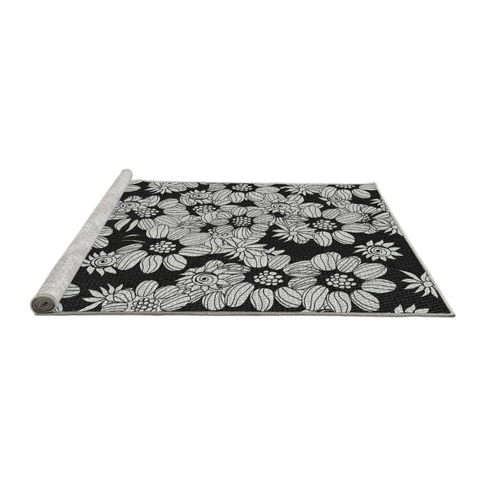 Sideview of Machine Washable Transitional Charcoal Black Rug, wshpat1953gry