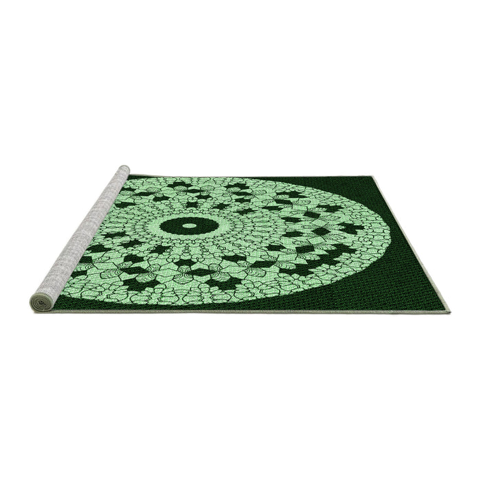 Sideview of Machine Washable Transitional Light Green Rug, wshpat1956grn