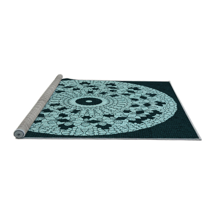 Sideview of Machine Washable Transitional Deep Teal Green Rug, wshpat1956lblu