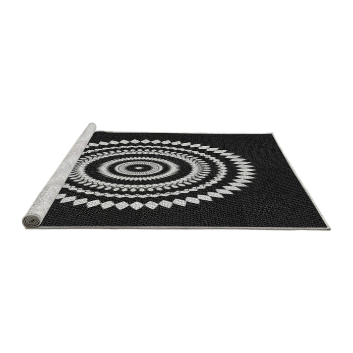 Sideview of Machine Washable Transitional Black Rug, wshpat1958gry