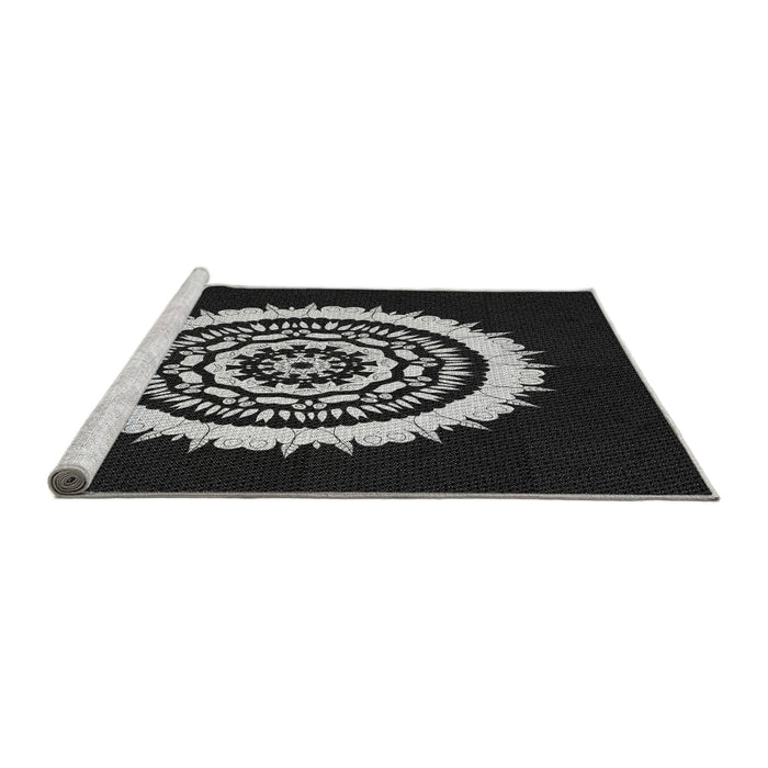 Sideview of Machine Washable Transitional Black Rug, wshpat1959gry