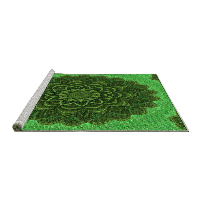 Sideview of Machine Washable Transitional Deep Emerald Green Rug, wshpat196grn