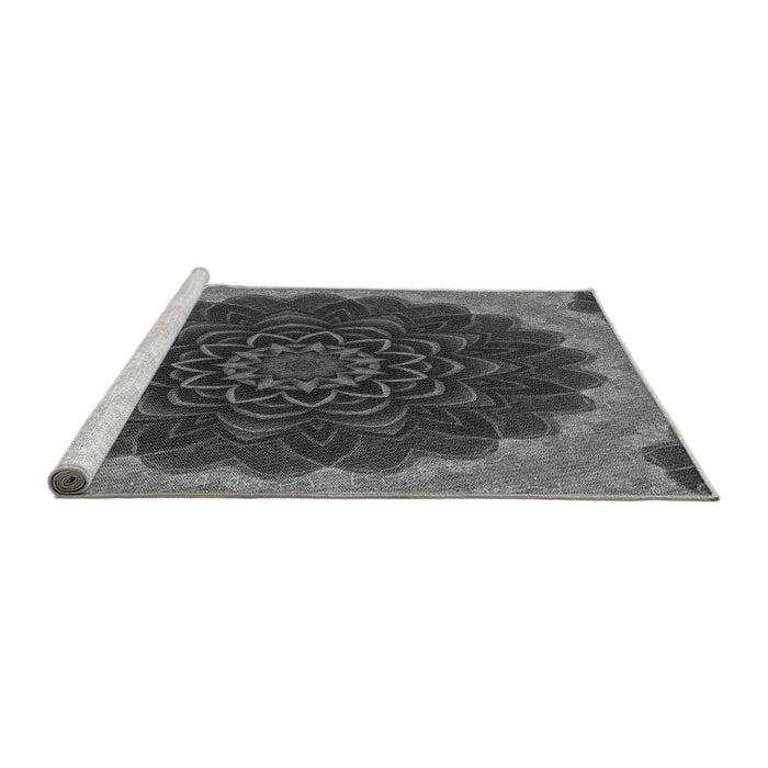 Sideview of Machine Washable Transitional Dark Gray Black Rug, wshpat196gry