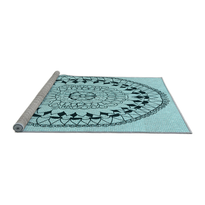 Sideview of Machine Washable Transitional Deep-Sea Green Rug, wshpat1962lblu
