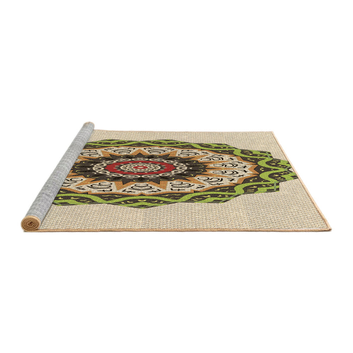 Sideview of Machine Washable Transitional Khaki Gold Rug, wshpat1967brn