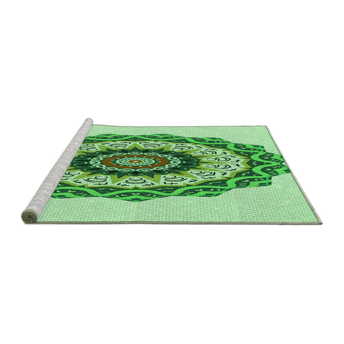 Sideview of Machine Washable Transitional Green Rug, wshpat1967grn
