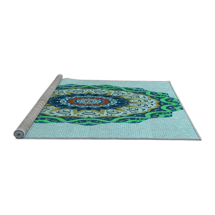 Sideview of Machine Washable Transitional Deep-Sea Green Rug, wshpat1967lblu