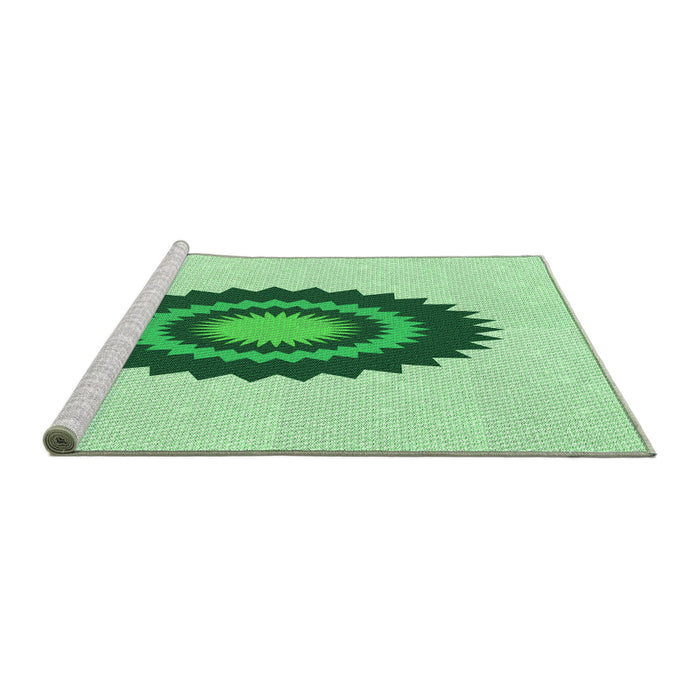 Sideview of Machine Washable Transitional Light Green Rug, wshpat1968grn