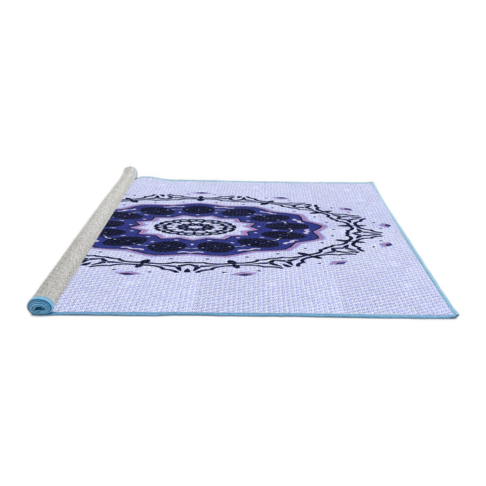 Sideview of Machine Washable Transitional Lavender Blue Rug, wshpat1969blu