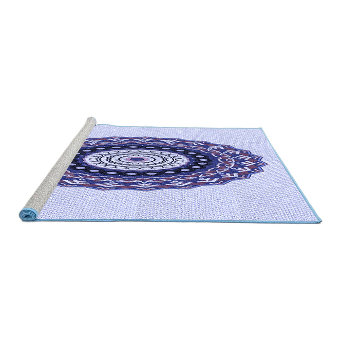 Sideview of Machine Washable Transitional Lavender Blue Rug, wshpat1970blu
