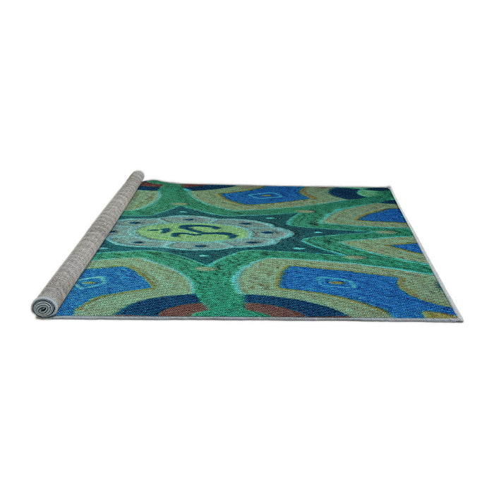 Sideview of Machine Washable Transitional Light Sea Green Rug, wshpat1971lblu