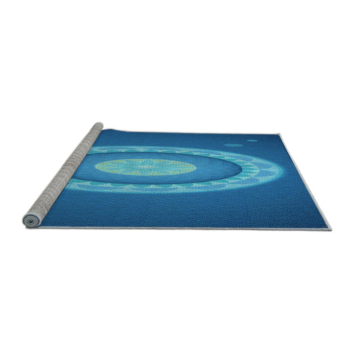 Sideview of Machine Washable Transitional Blue Rug, wshpat1972lblu