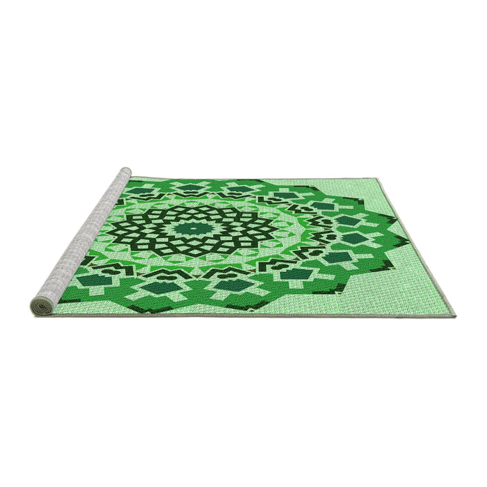 Sideview of Machine Washable Transitional Light Green Rug, wshpat1973grn