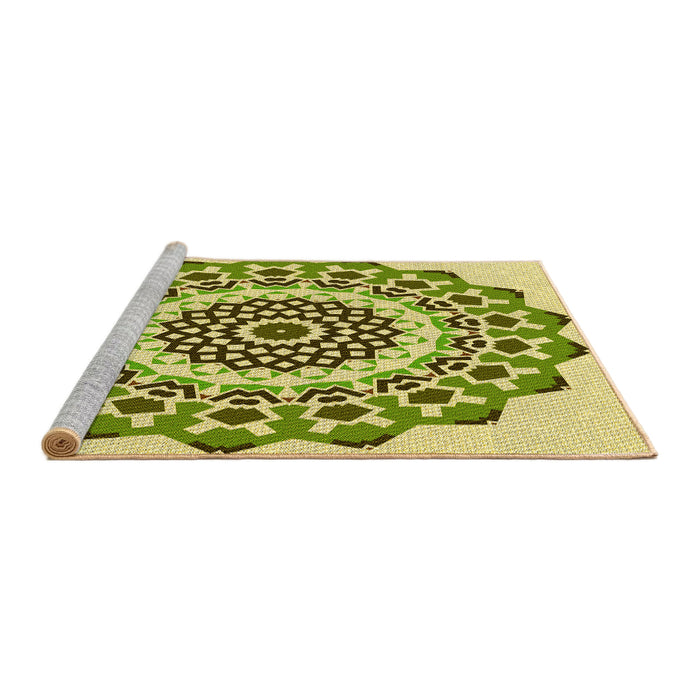 Sideview of Machine Washable Transitional Olive Green Rug, wshpat1973yw
