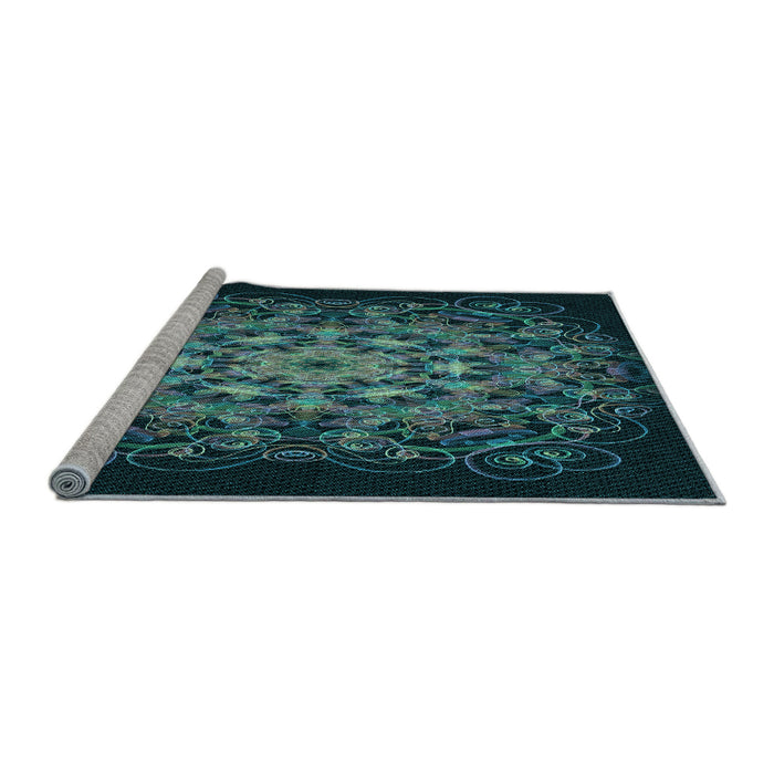 Sideview of Machine Washable Transitional Deep-Sea Green Rug, wshpat1974lblu