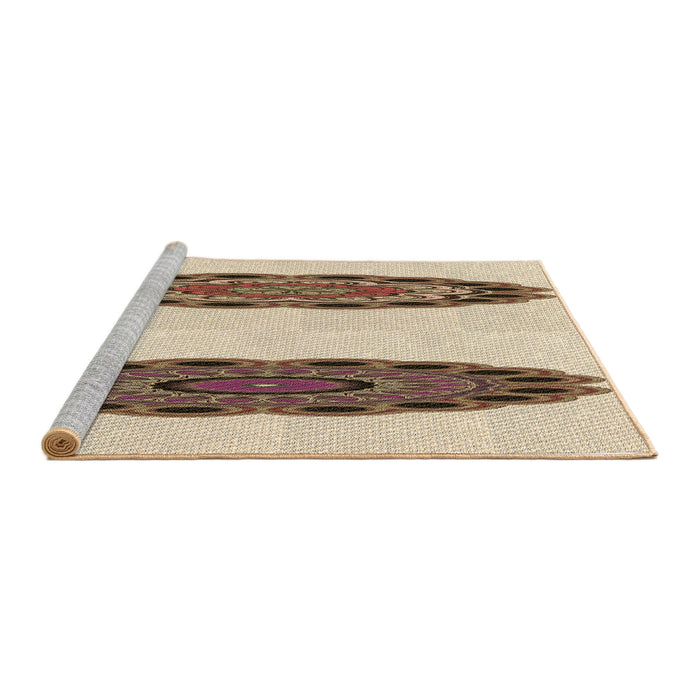 Sideview of Machine Washable Transitional Vanilla Gold Rug, wshpat1975brn