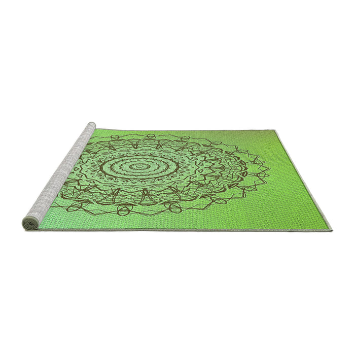 Sideview of Machine Washable Transitional Green Rug, wshpat1976grn