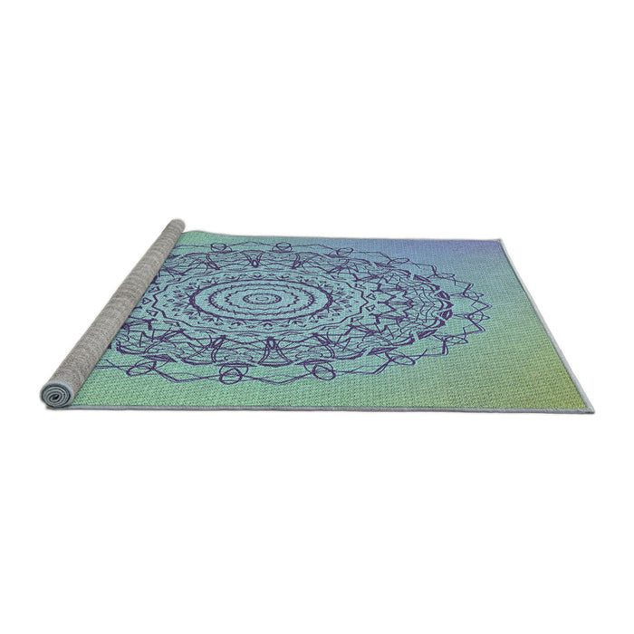 Sideview of Machine Washable Transitional Steel Blue Rug, wshpat1976lblu