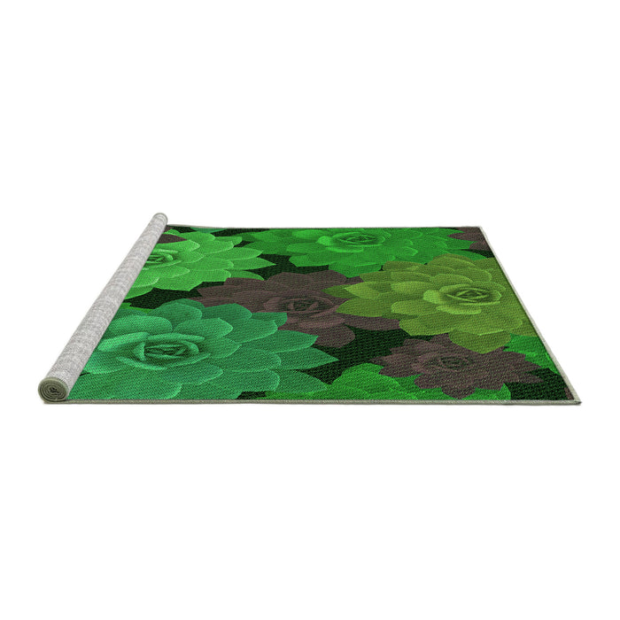 Sideview of Machine Washable Transitional Dark Forest Green Rug, wshpat1977grn