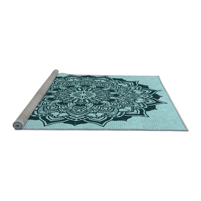 Sideview of Machine Washable Transitional Electric Blue Rug, wshpat1978lblu