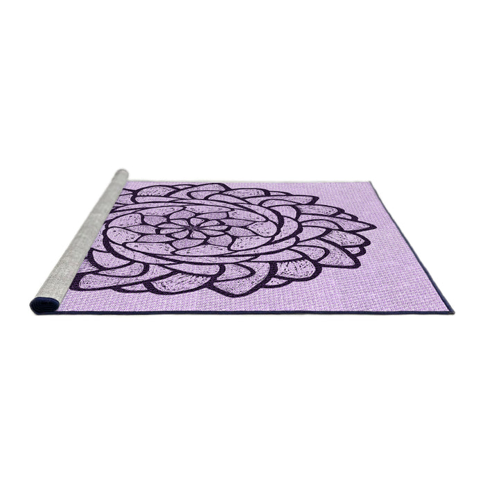 Sideview of Machine Washable Transitional Purple Flower Purple Rug, wshpat1979pur