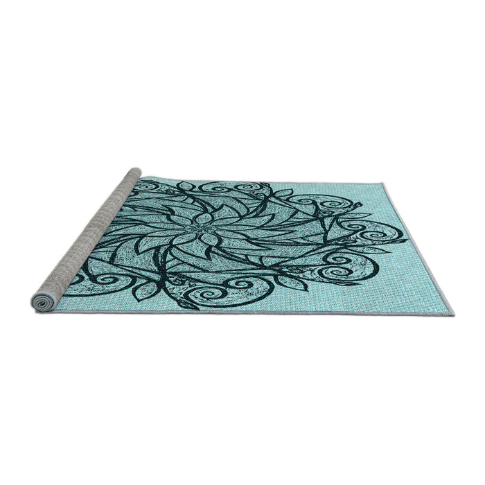 Sideview of Machine Washable Transitional Electric Blue Rug, wshpat1981lblu