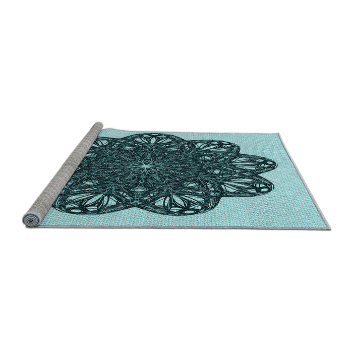 Sideview of Machine Washable Transitional Medium Teal Green Rug, wshpat1982lblu