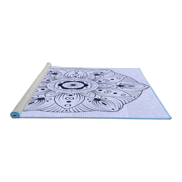 Sideview of Machine Washable Transitional Lavender Blue Rug, wshpat1985blu