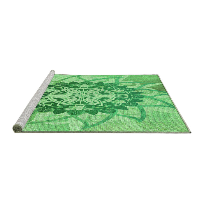 Sideview of Machine Washable Transitional Jade Green Rug, wshpat1986grn